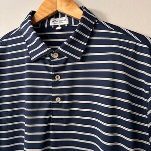 Peter Millar Summer Comfort Mens XL Polo Navy Blue Striped Performance Golf